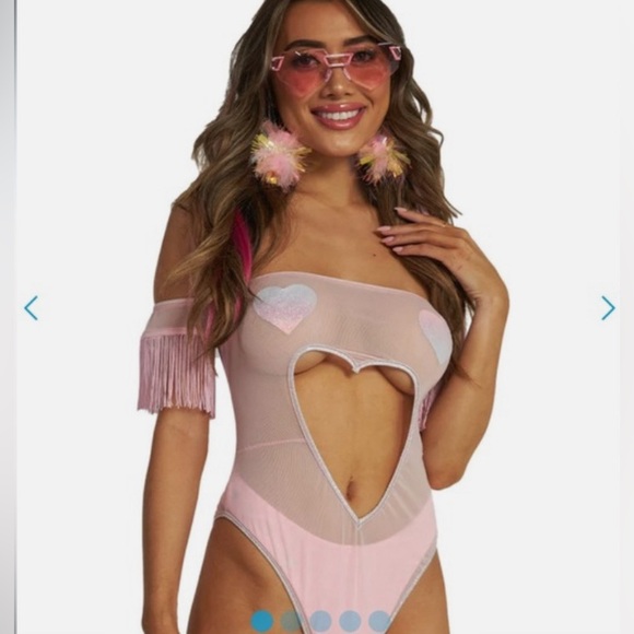 iHeartRaves Roma x iHR Be Mine Cutout Mesh Bodysuit - Baby Pink - L - Picture 3 of 3